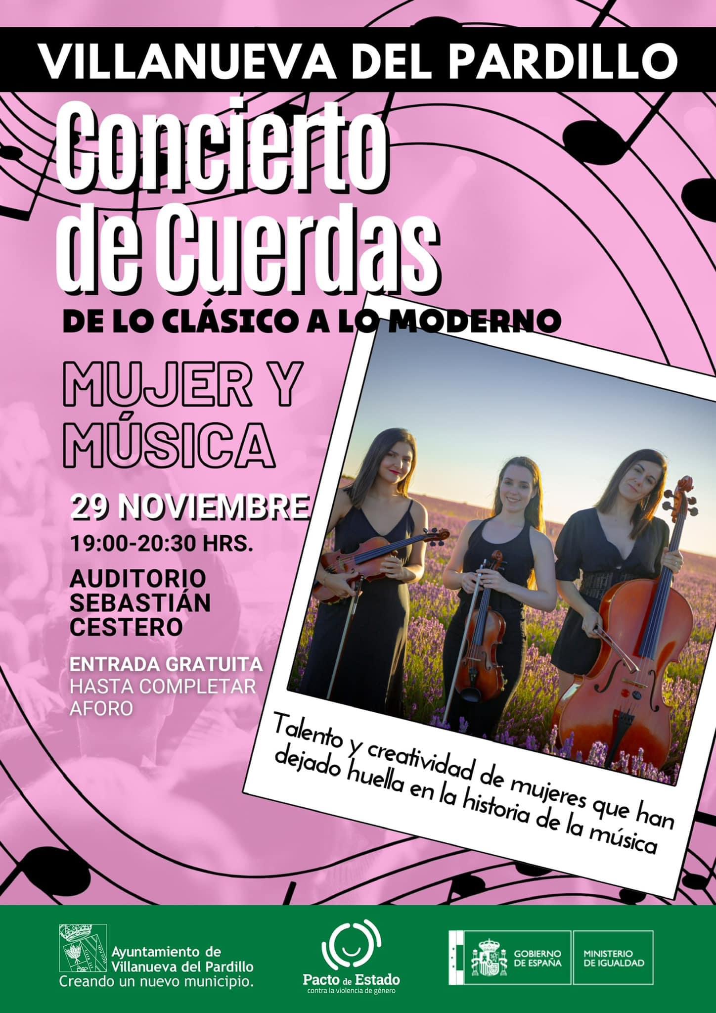 Concierto de cuerdas femenino en Villanueva del Pardillo. Mujer y música de lo clásico a lo moderno