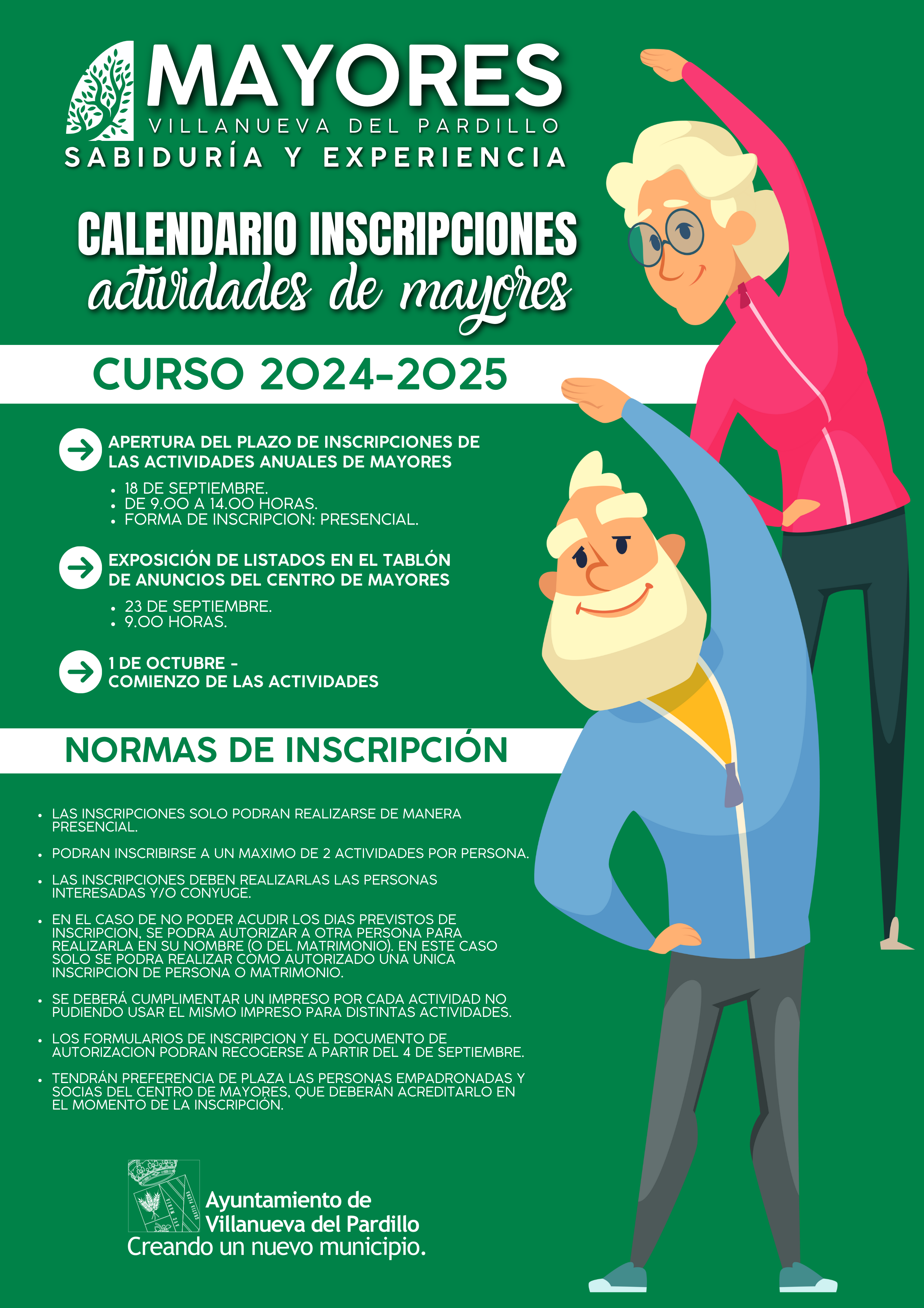 Calendario de inscripciones para actividades de nuestros mayores