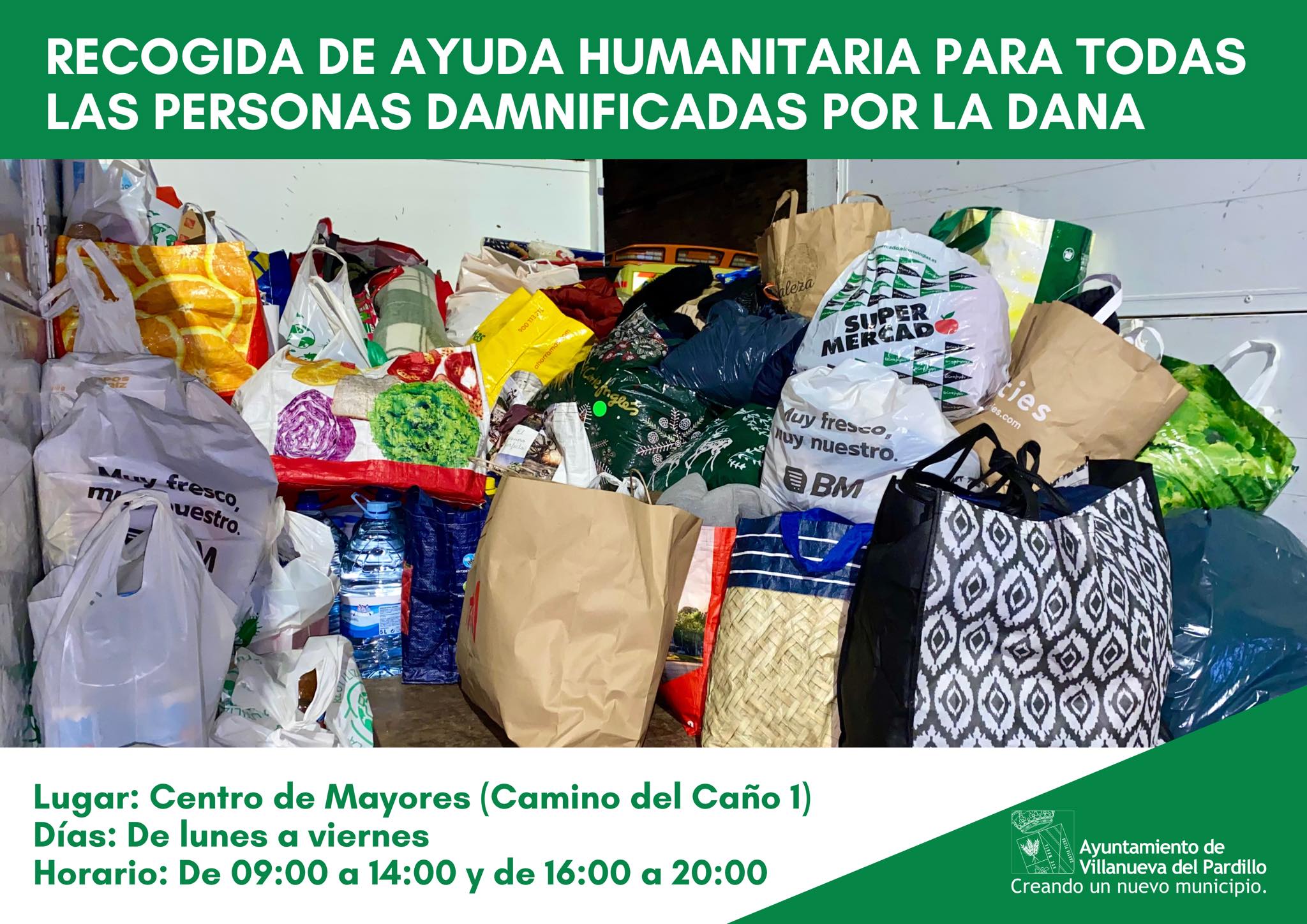 Recogida de ayuda humanitaria para todas las personas damnificadas por la Dana en Villanueva de Pardillo