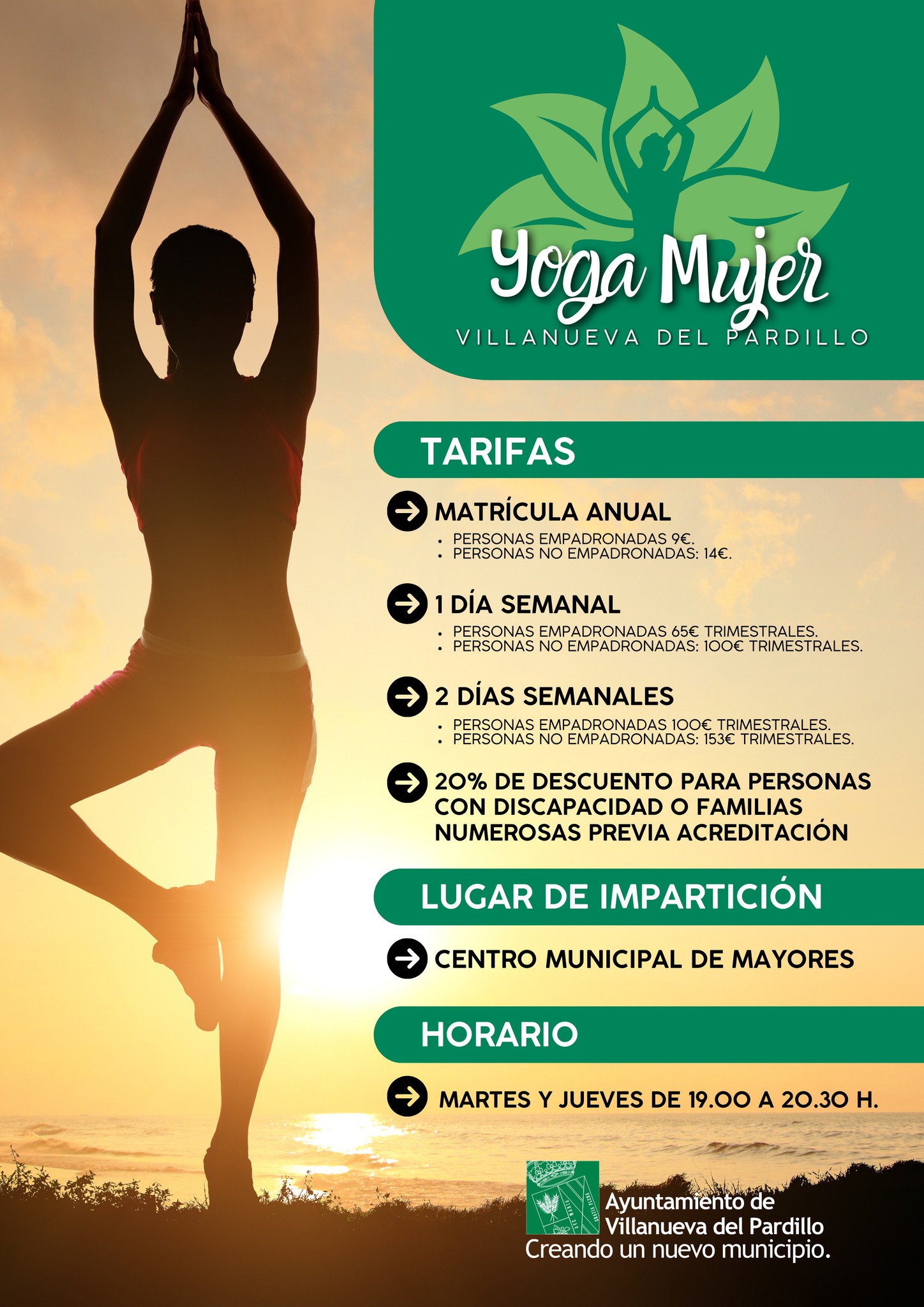 Comienzo del plazo de inscripciones para la actividad yoga mujer (2024-2025)