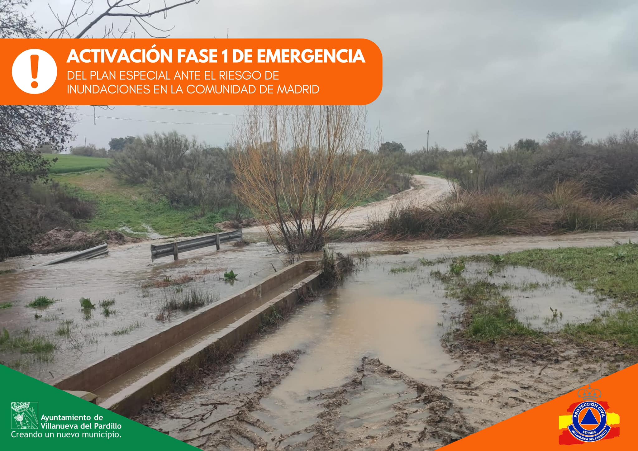 AVISO. Activación Fase 1 de Emergencia del Plan Especial ante el riesgo de inundaciones en la Comunidad de Madrid